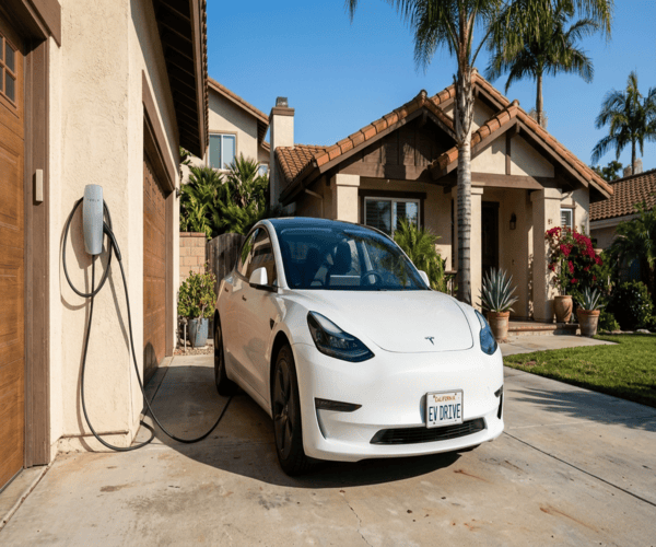 Home with solar-powered EV charging setup